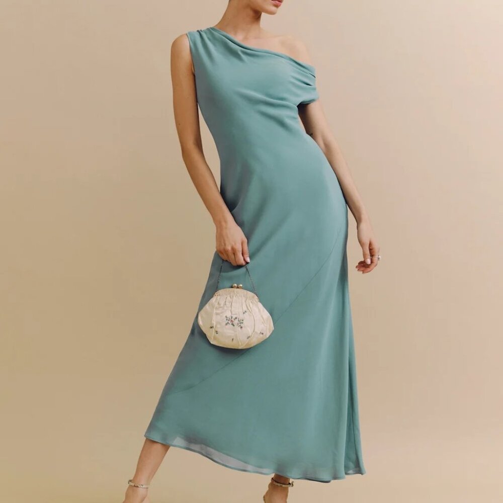 Reformation Seafoam One-Shoulder Midi Dress